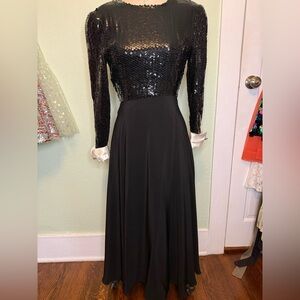 Vintage Albert Nipon Black Sequin Evening Gown 1970s–1980s size 4